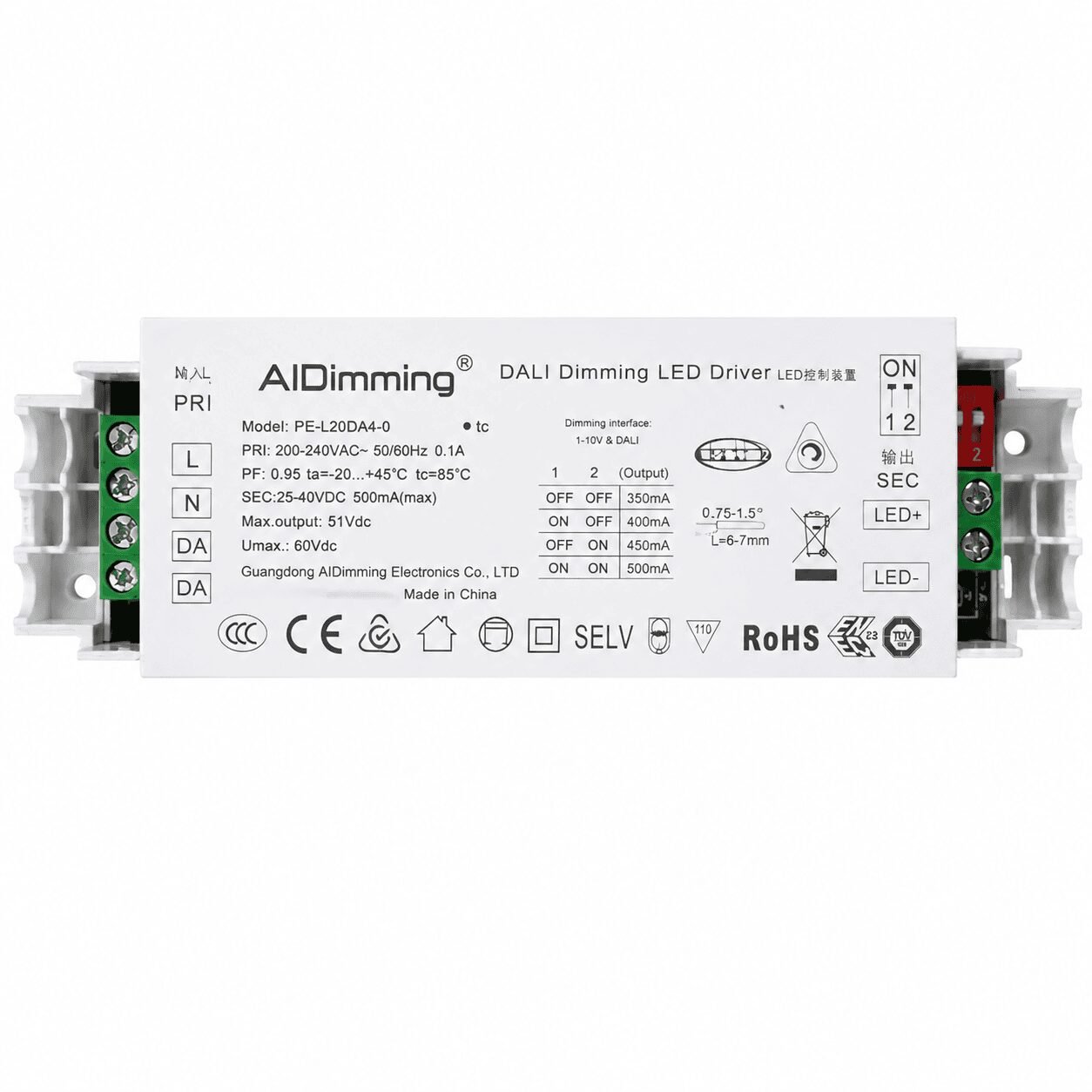 AIDimming 20W 40Vdc DALI DT8 Tunable LED Driver