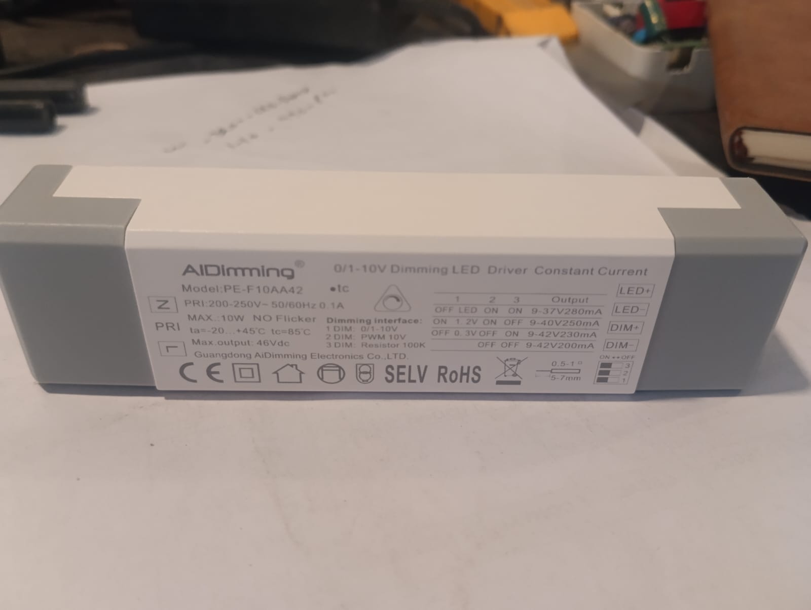 AiDimming 0-10V Dimmable LED Driver | 10W Constant Current | 200-250V AC | Flicker-Free |