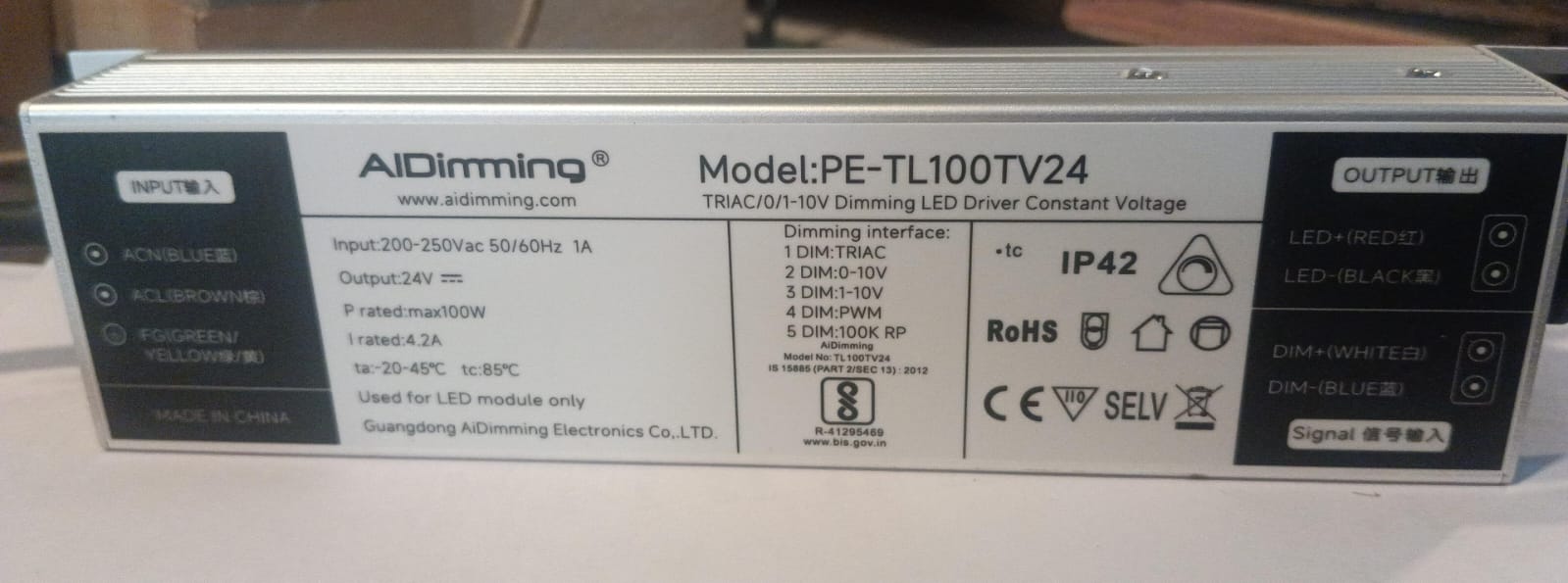 AIDimming 24V 100W Dimmable LED Driver PE-TL100TV24 | TRIAC, 0-10V, 1-10V & PWM | 24V 4.2A Constant Voltage Power Supply | IP42