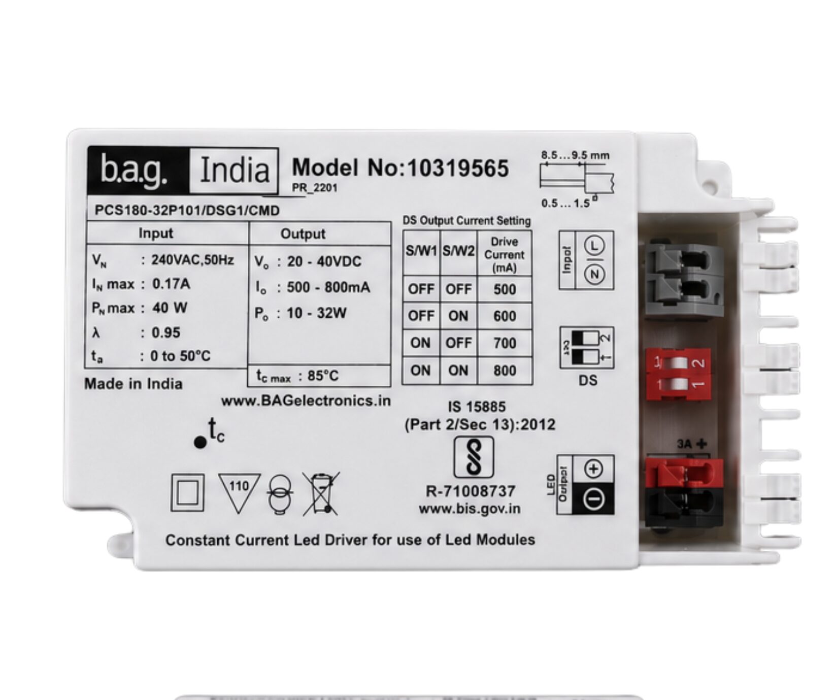 CONSTANT CURRENT 500-800 MA BAG LED DRIVER